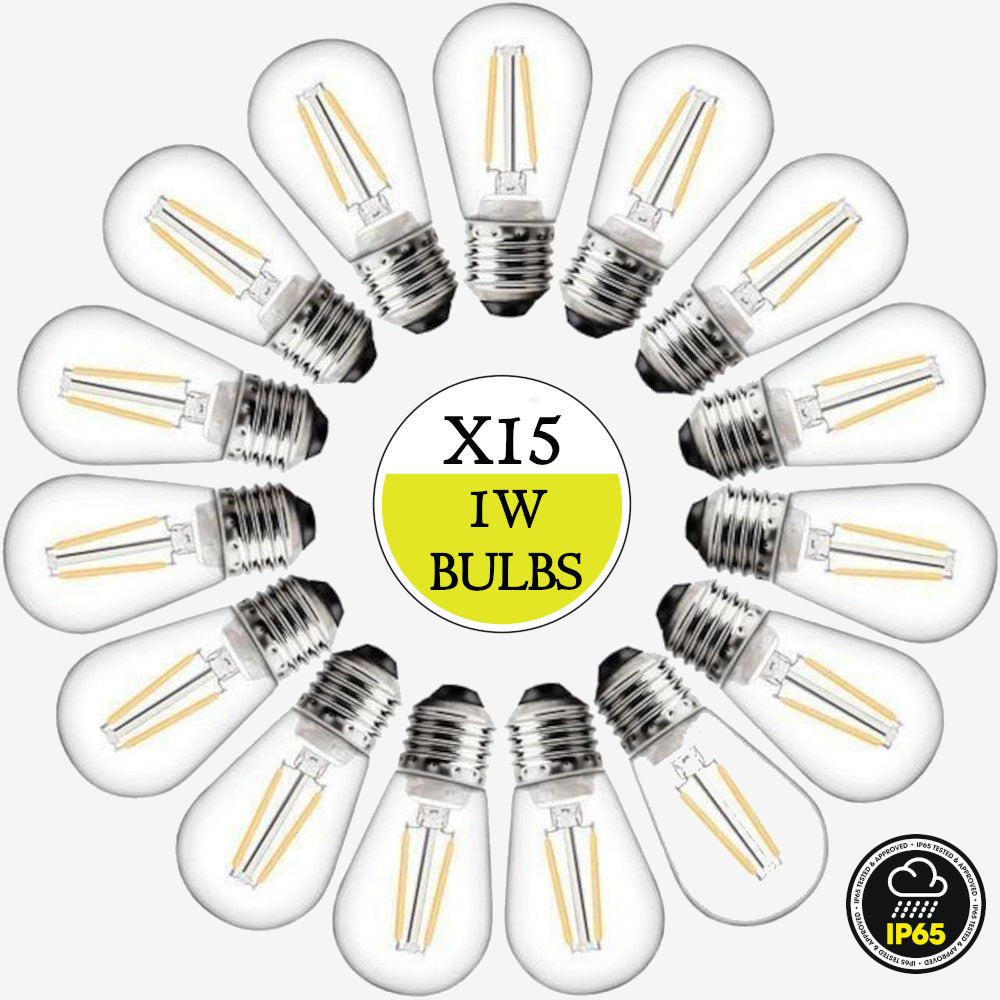 15 Pack Spare 1W Outdoor Elite Festoon Waterproof Heavy Duty LED Warm White Bulbs