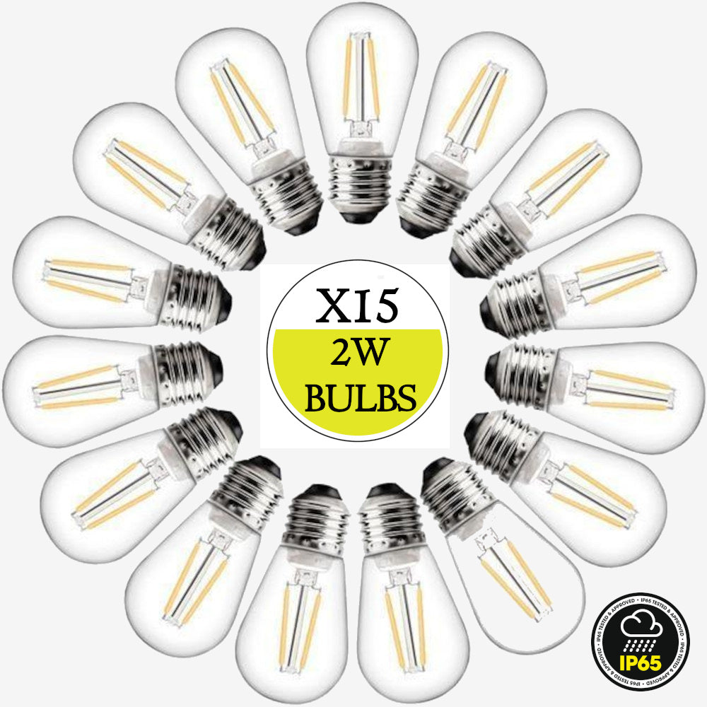 15 Pack Spare 2W Outdoor Elite Festoon Waterproof Heavy Duty LED Warm White Bulbs