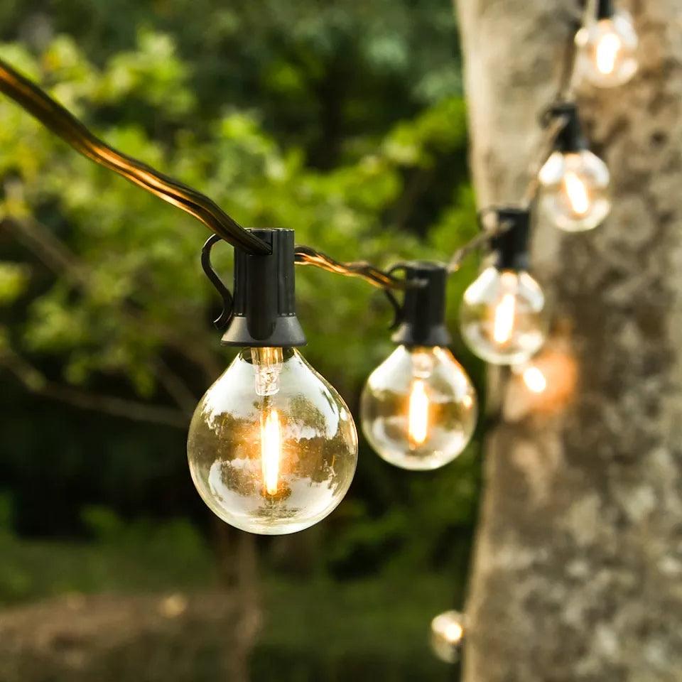 7.6M / 25FT LED Solar / USB Dual Power "Festoon" Globe String Lights - Lighting Legends