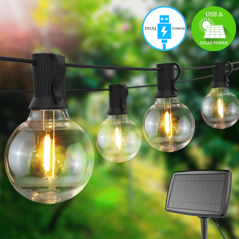 7.6M / 25FT LED Solar / USB Dual Power "Festoon" Globe String Lights - Lighting Legends